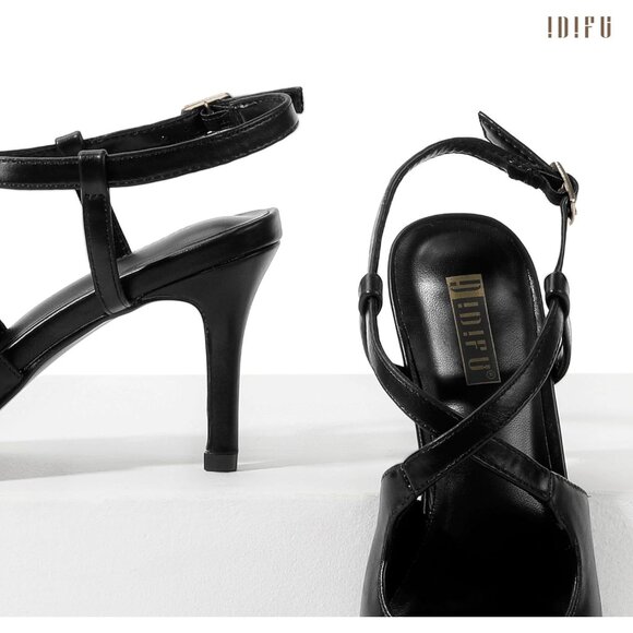 Women Close Pointed Toe Low Kitten Heel Comfortable Slip On  Women\'s Black Pu Closed Pointed Toe Heels Low Stilettos Pumps Slingback Shoes